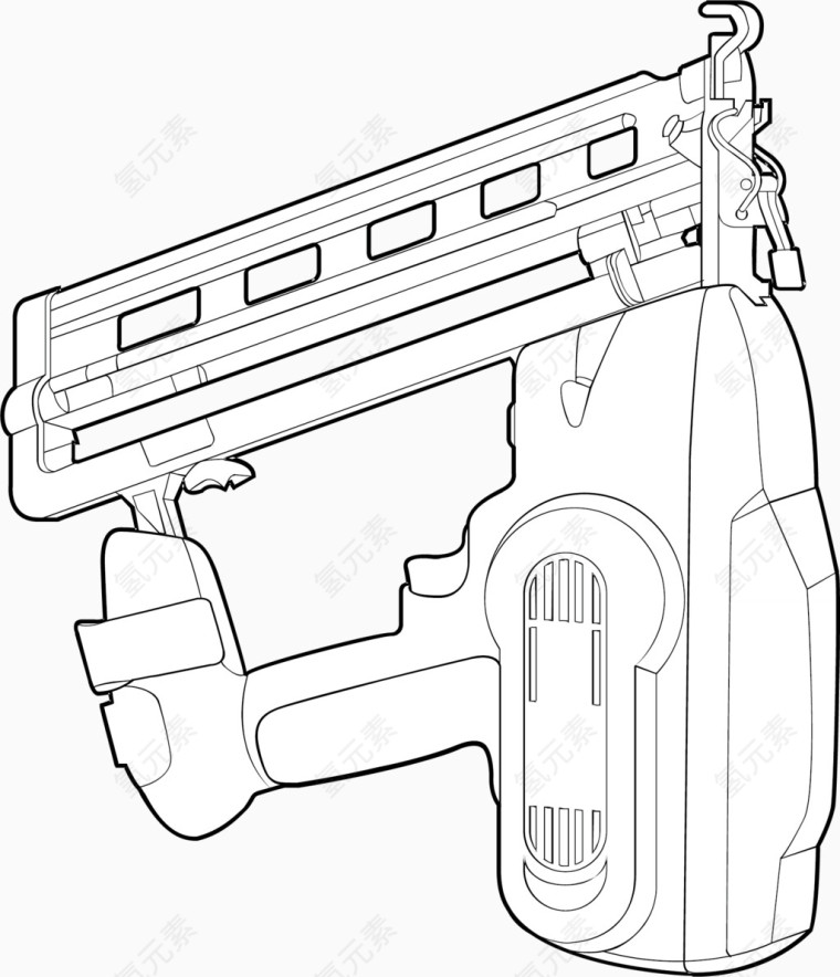 矢量线描电动气钉枪劳动工具