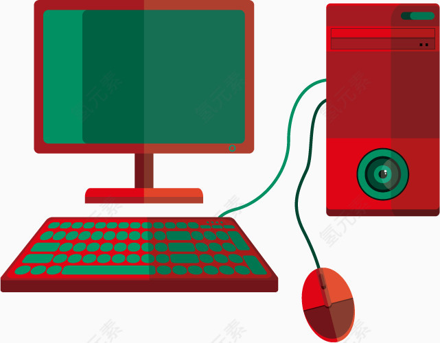 矢量红绿色电脑设备