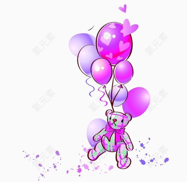 卡通紫色浪漫气球小熊娃娃