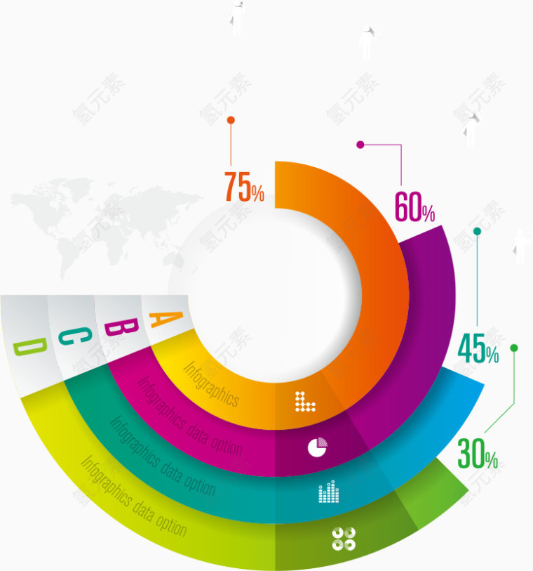 矢量彩色立体圆环图表