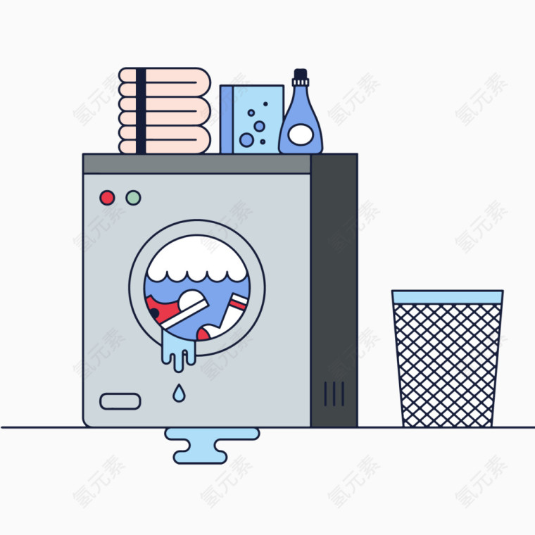 矢量卡通洗衣机洗衣服