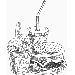 手绘快餐食物汉堡可乐冰淇淋线稿