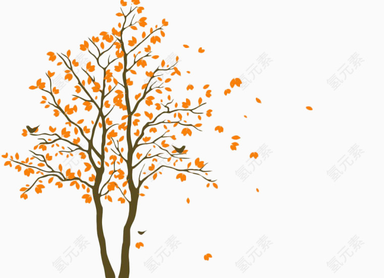 黄色褐色秋季落叶简单装饰
