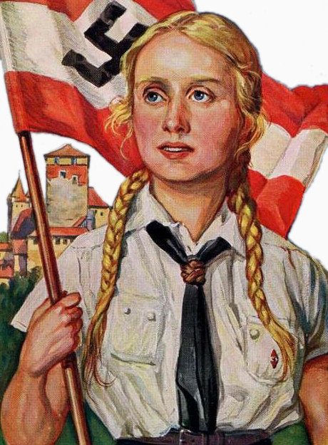 手拿纳粹旗的女青年