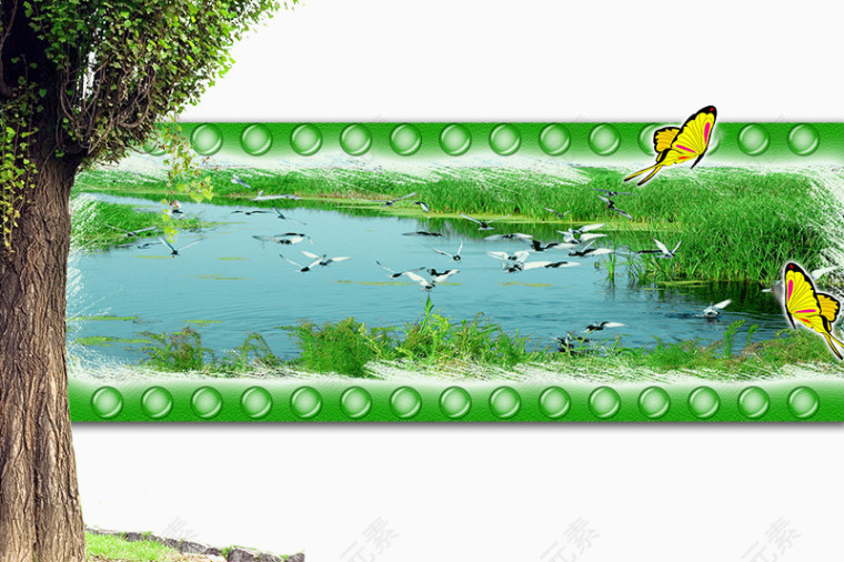 地产海报元素绿色湖畔
