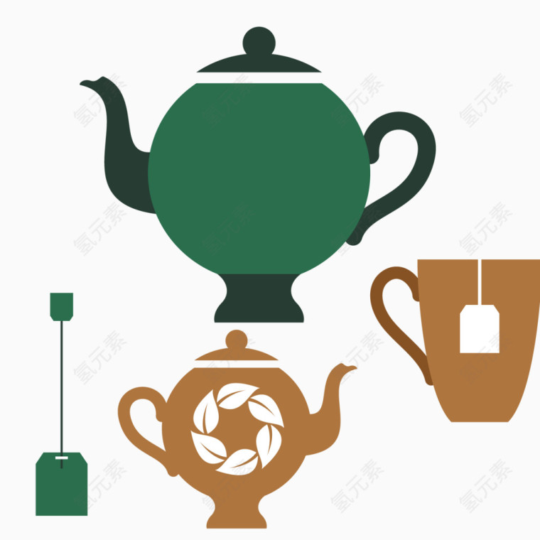茶壶和茉莉花茶矢量素材