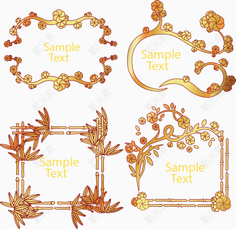 矢量手绘4个金色边框