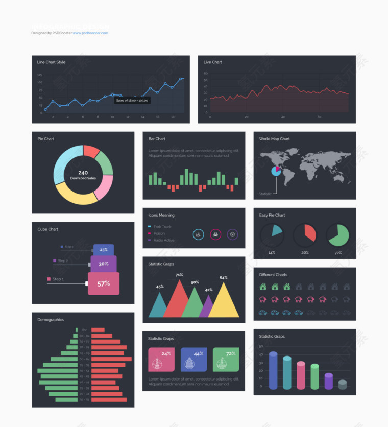 扁平信息图表数据图PSD