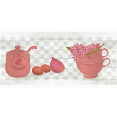 粉红色用具和鸡蛋