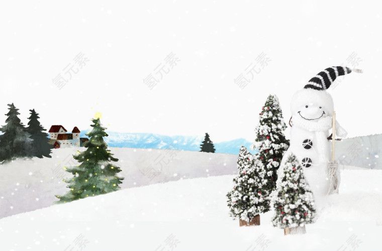 松树和雪人