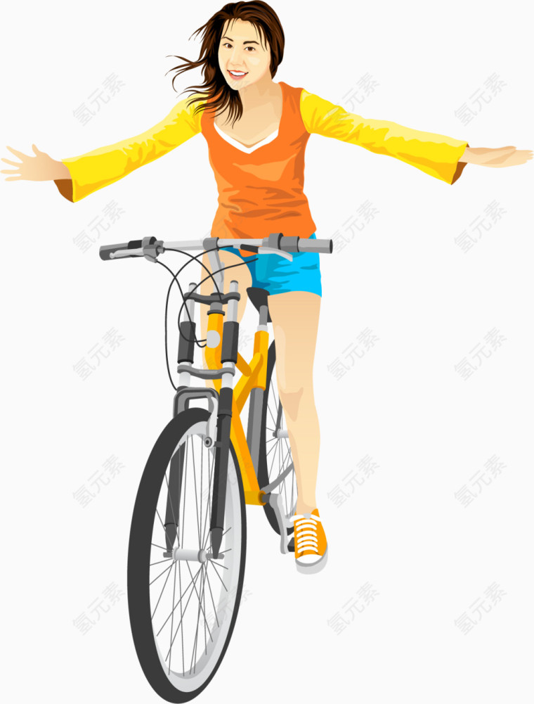 矢量手绘骑单车的女孩