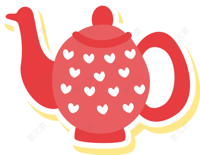 白色心形点缀的红色茶壶