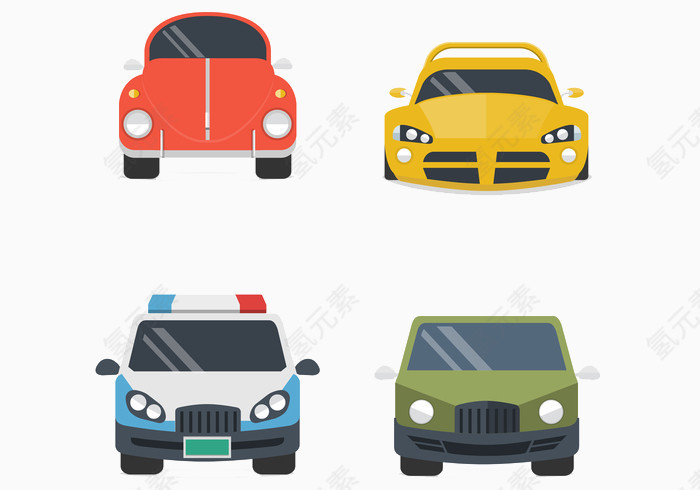 四种小汽车正面图