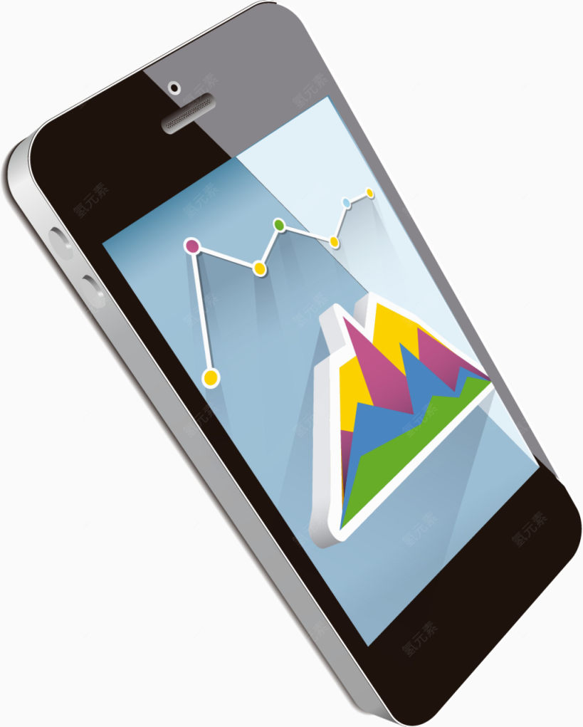 矢量手绘黑色手机展示立体折线图下载
