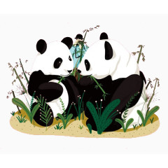 卡通沙地上的熊猫