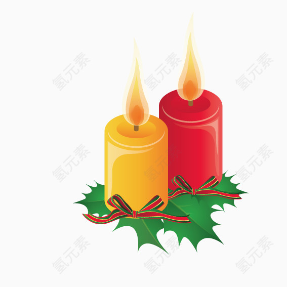 黄色红色燃烧的圣诞蜡烛蜡烛