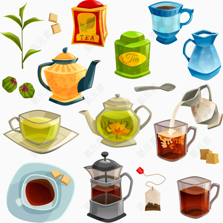 矢量茶壶与茶叶