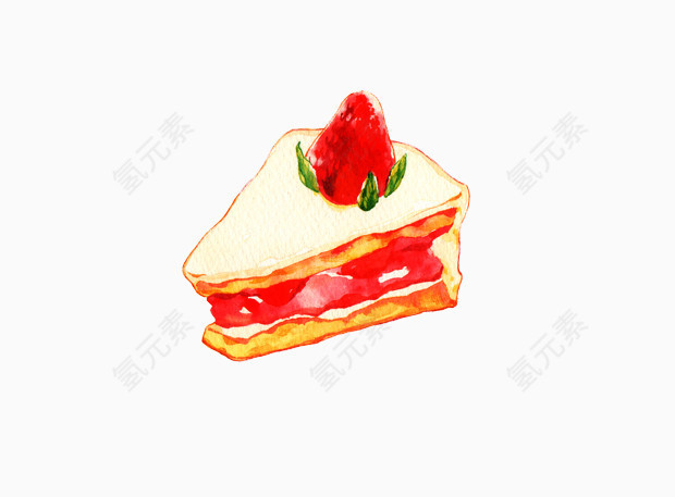 水彩可爱草莓蛋糕