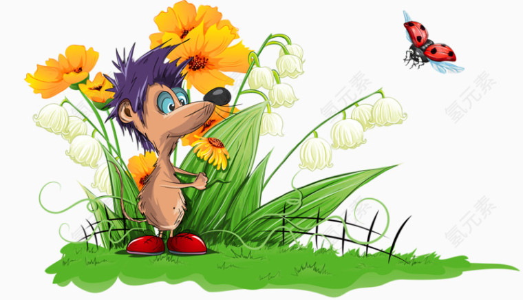 花丛中赏花的小鼹鼠