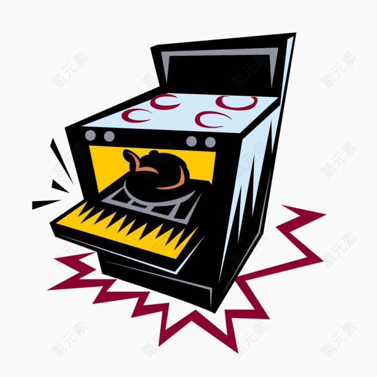 卡通厨房用具烤箱矢量