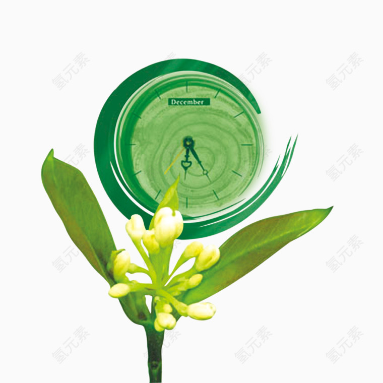 绿色花苞钟表免抠素材
