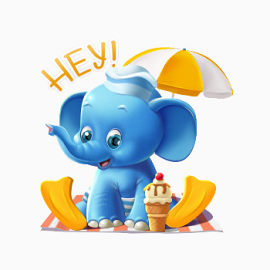 可爱的正在度假的蓝色小象