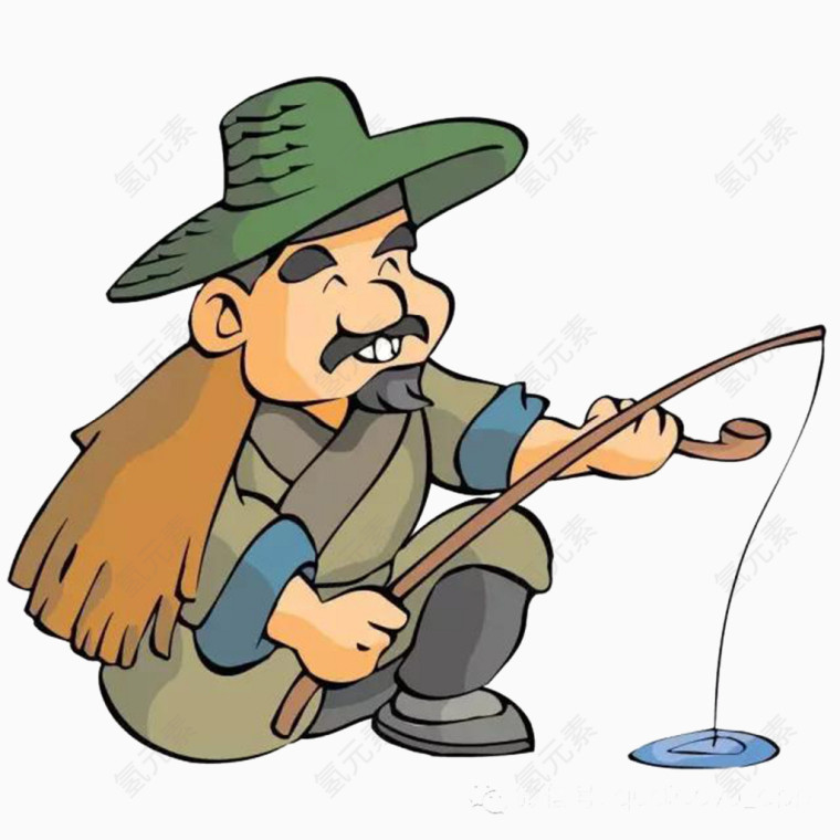 卡通渔民钓鱼