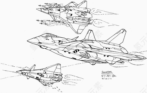 手绘飞行器线稿