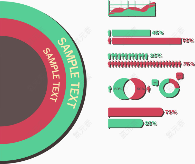 红绿色扁平数据图表素材