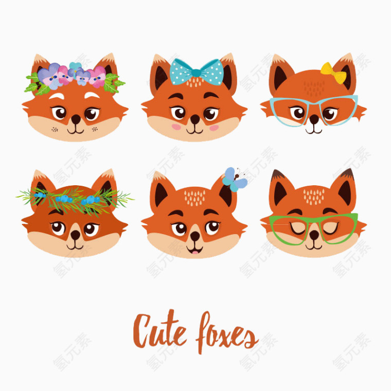 6款创意狐狸头像矢量素材