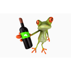 绿色青蛙拿着酒瓶