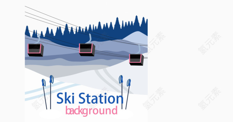 冬天滑雪场穿越索道