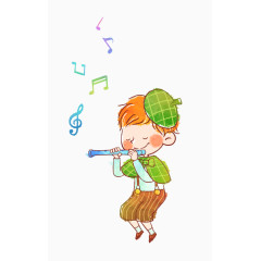 吹笛子的小男孩