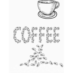 素描咖啡杯和咖啡豆