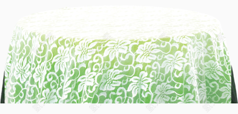 一块白色装饰的绿色桌布