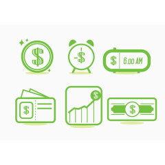 绿色 商务元素 矢量图 装饰图案 闹钟 钱币符号