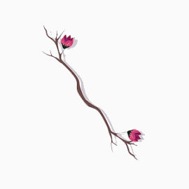 复古枚红色花朵棕色树枝