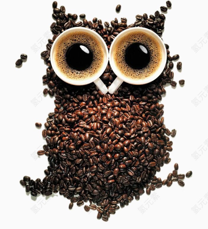 创意设计-咖啡豆与咖啡杯组成的猫头鹰