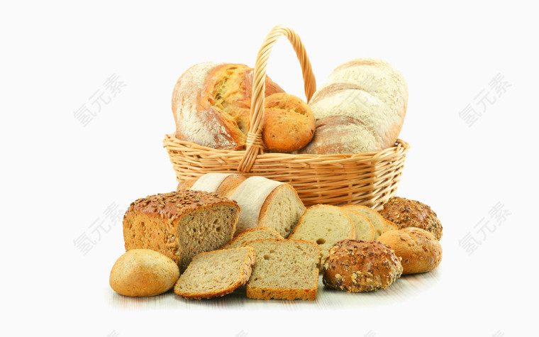 一堆面包和篮子