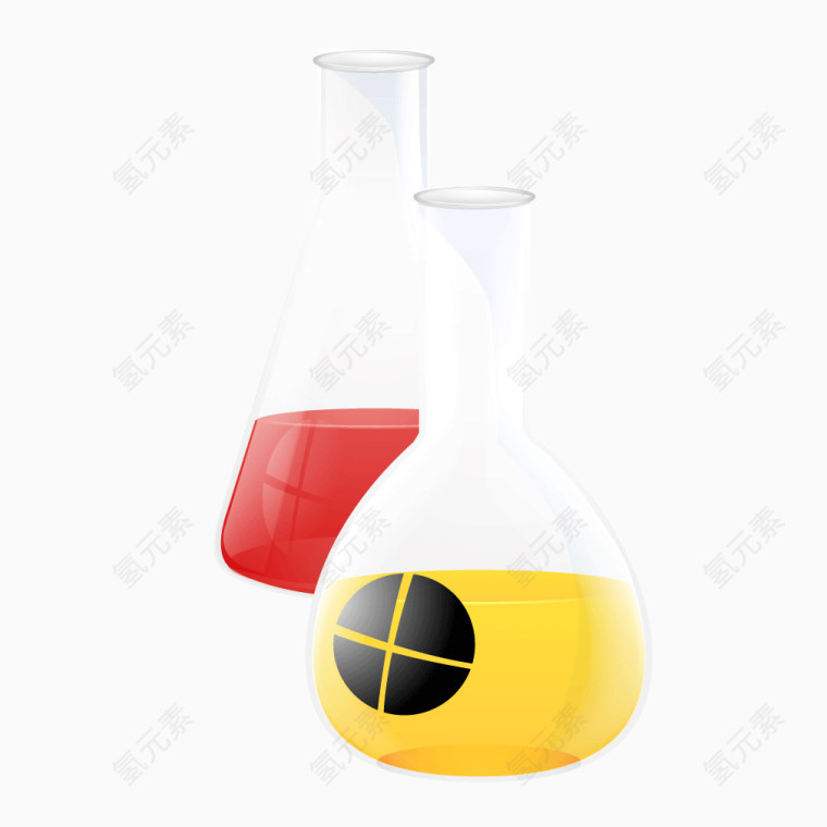黄色红色实验玻璃烧瓶