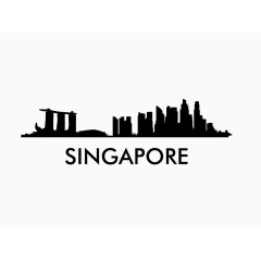 黑色城市地标建筑剪影新加坡