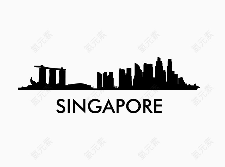 黑色城市地标建筑剪影新加坡
