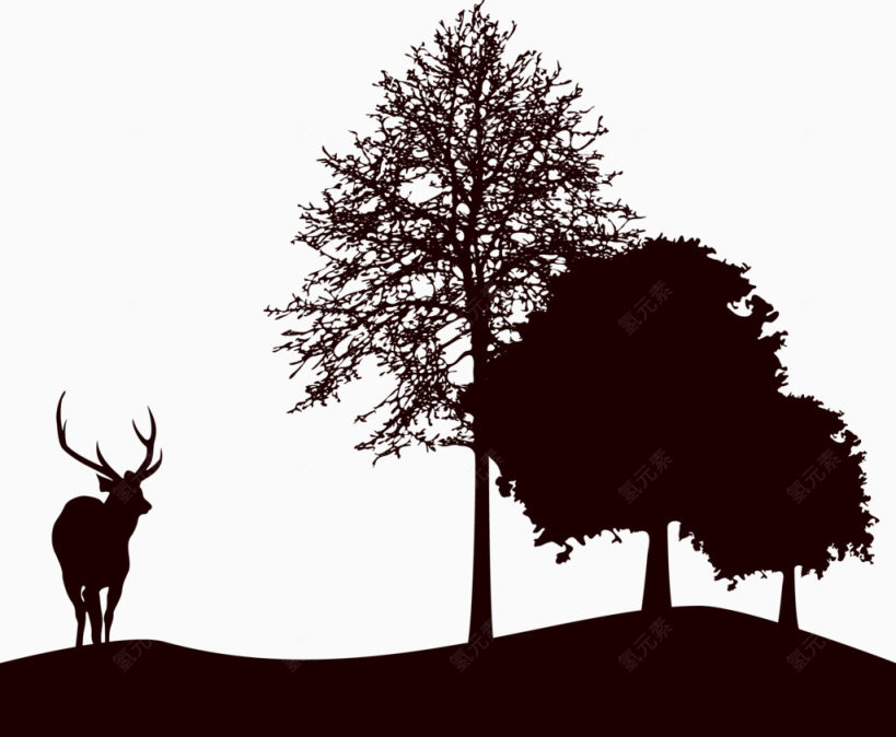 矢量鹿与大树下载