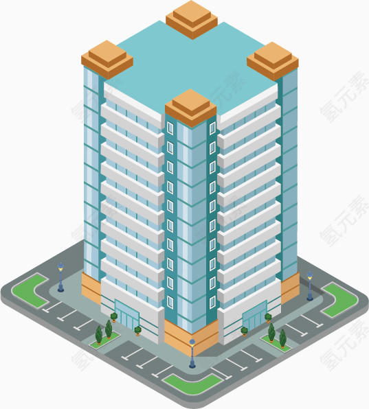 建筑高楼城镇都市地产立体房屋模型矢量