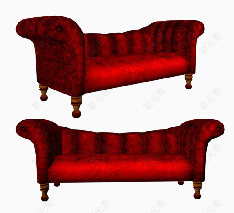 红色古典沙发PNG素材