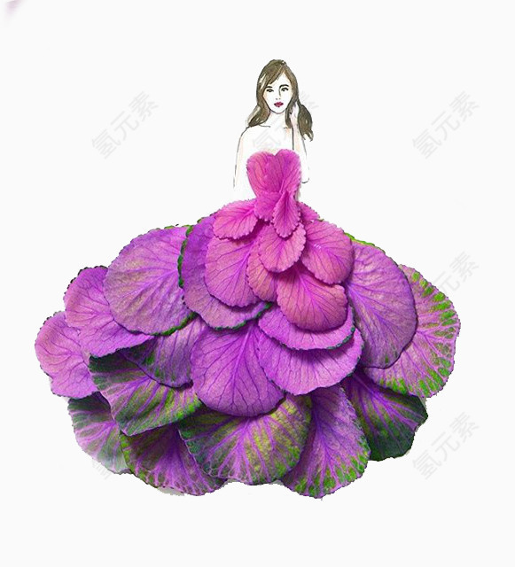 创意紫色花瓣裙子素材图