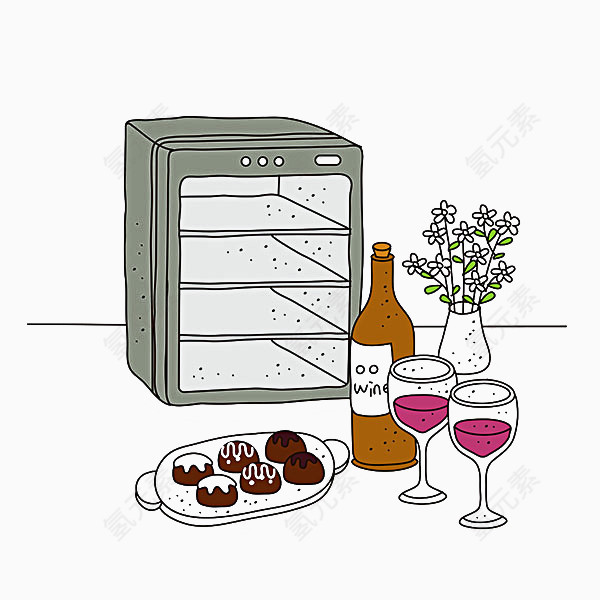 冰箱和茶点的插图