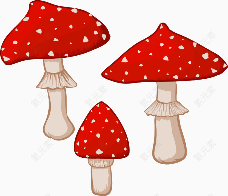 三棵红色蘑菇
