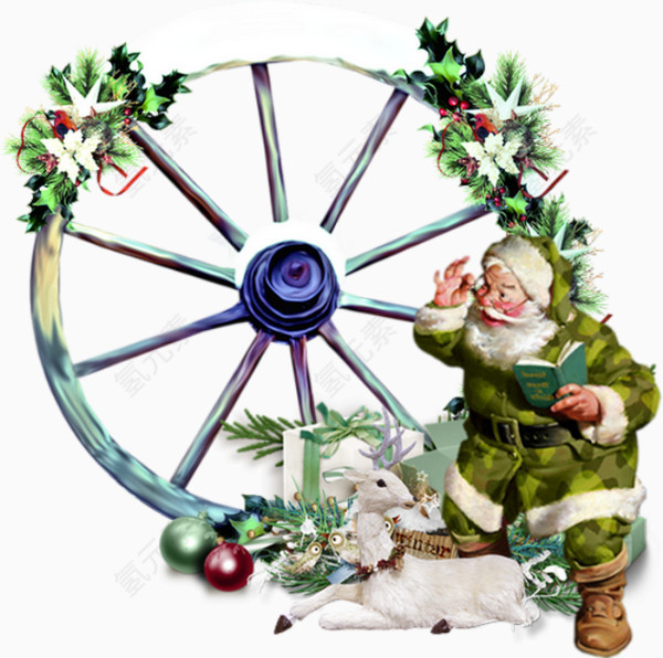 圣诞老人装饰车轮