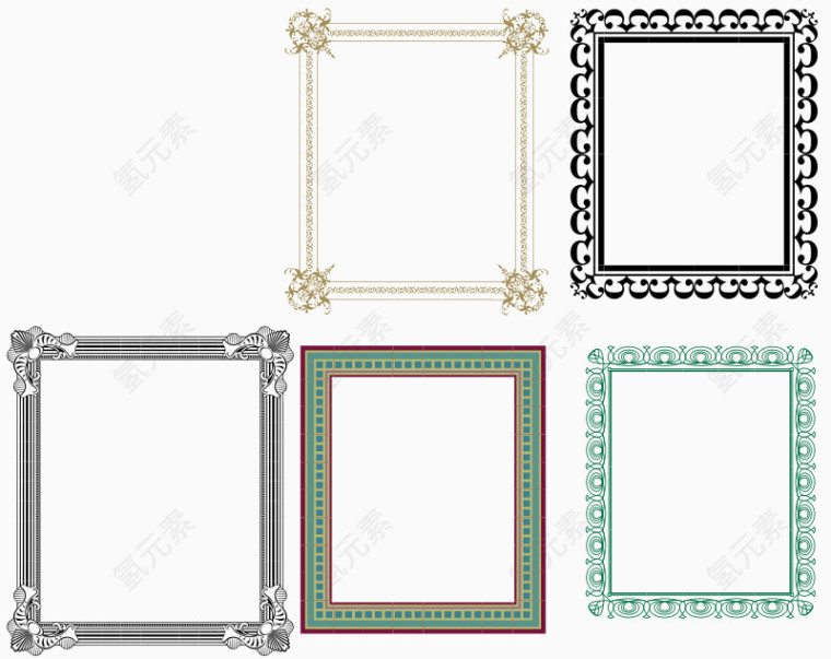 五个不同颜色样式的相框